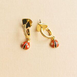 Kate Spade Gold Nature Walk Ladybug Red Huggie Earrings